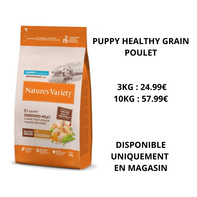 Nature's variety puppy healthy grain medium/maxi poulet (3kg ou 10kg) Nature's variety puppy healthy grain medium/maxi poulet (3kg ou 10kg)