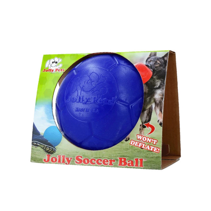 Jolly Soccer Ball pour chien : ballon résistant en JollyFlex, flottant et idéal pour les jeux de poursuite en extérieur. Livrais