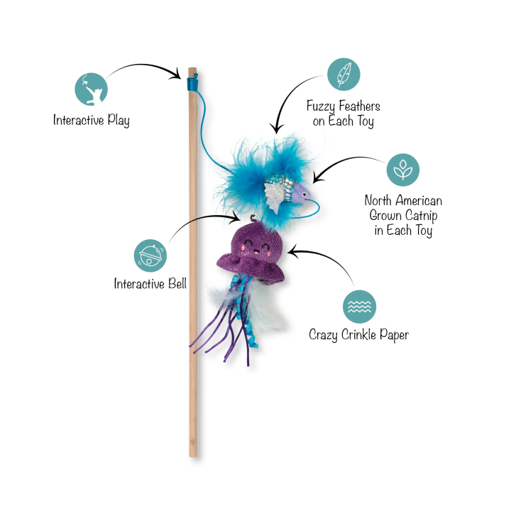Canne à pêche chat Fringe | Catnip, plumes & jouets