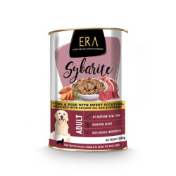 Era Pâtée Sybarite chien thon et porc, avec patate douce, enrichie en huile de saumon et romarin 400 g.