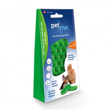Brosse pet+me® en silicone verte (pour petits animaux à poils longs, épais et sous-poils)